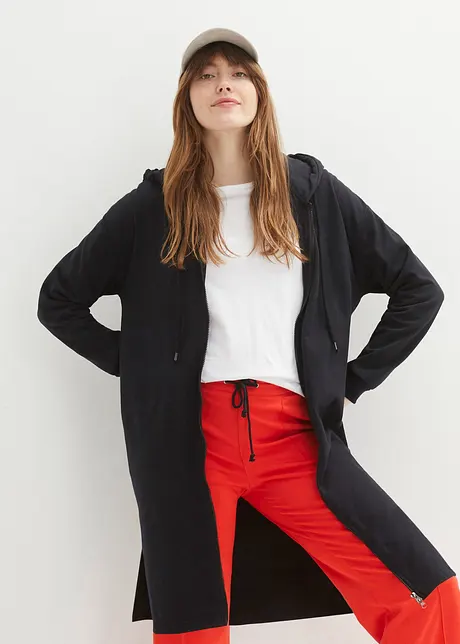Long gilet zippé en molleton, base fendue sur les côtés, bonprix