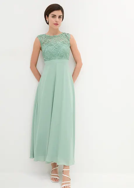 Robe longue avec empiècement dentelle, bonprix