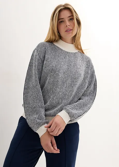 Pull rayé avec col montant, bonprix