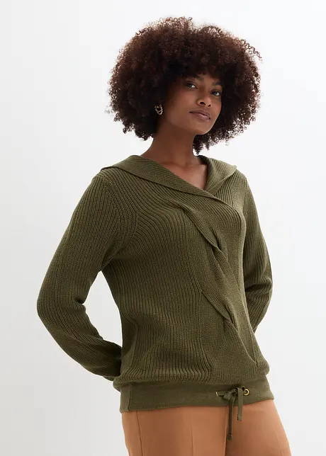 Pull à capuche avec motif torsadé raffiné, bonprix