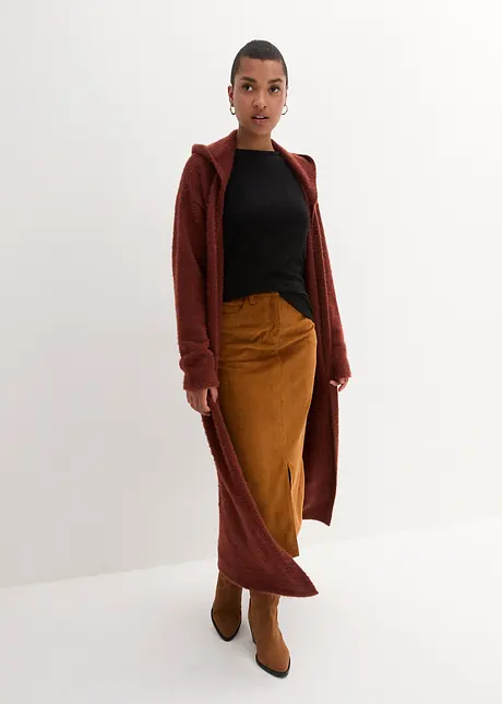 Long manteau en maille fil plume, bonprix