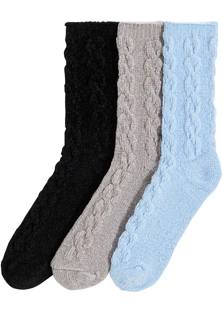 Lot de 3 paires de chaussettes douillettes en maille chenille avec polyester recyclé, bonprix