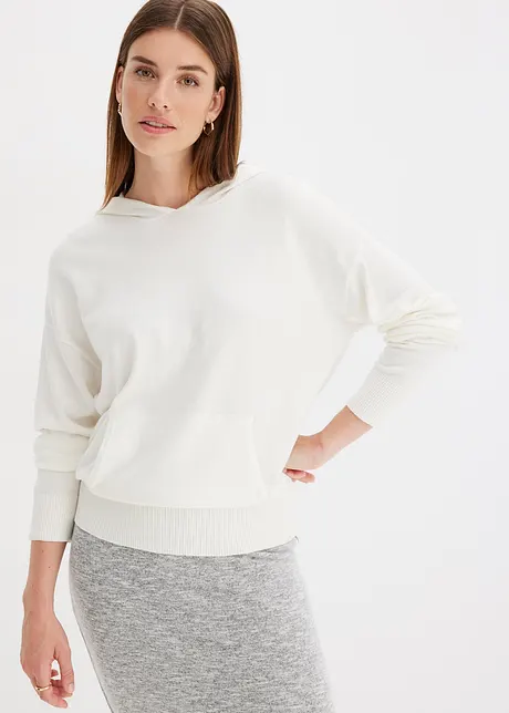 Sweat en maille à capuche et poche kangourou, bonprix