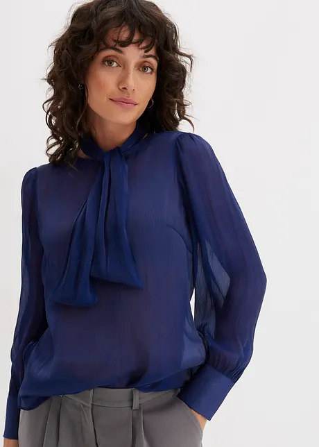 Blouse à lavallière en satin brillant, bonprix