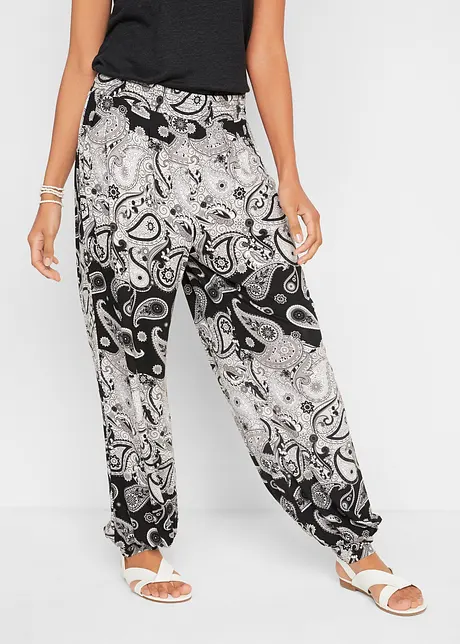 Sarouel en jersey imprimé avec taille smockée confortable, bonprix