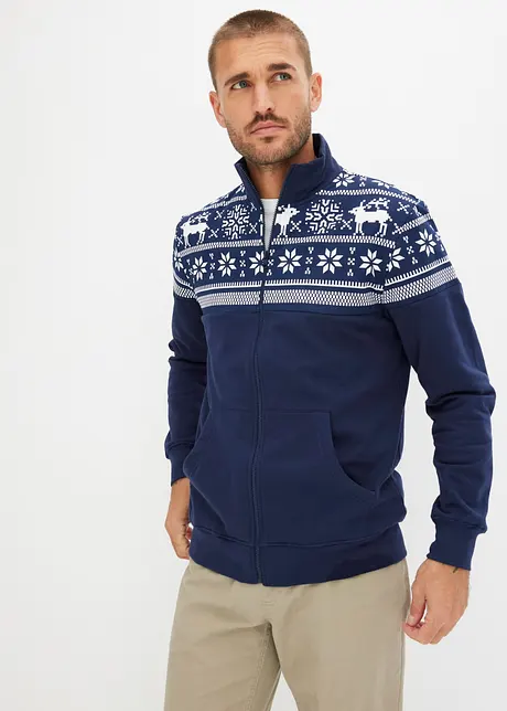 Sweat zippé à motif norvégien et col montant, bonprix