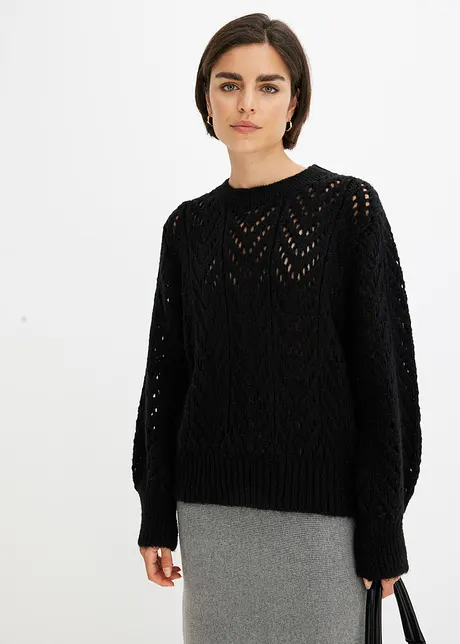 Pull douillet en maille ajourée, bonprix