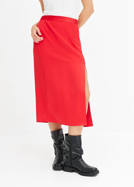 Elegante jupe midi en satin rouge tomate