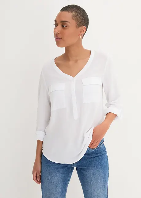 Blouse fluide à col en V et manches longues, bonprix