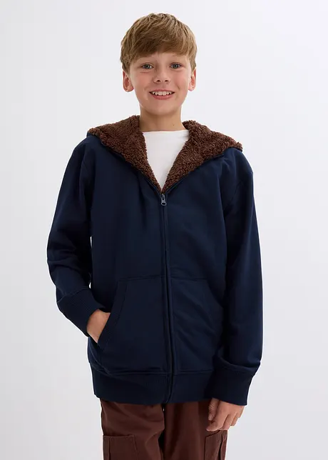 Sweat zippé pour garçon, avec capuche à doublure peluche, bonprix