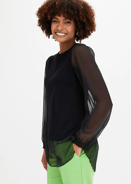 Pull à manches en crêpe, bonprix