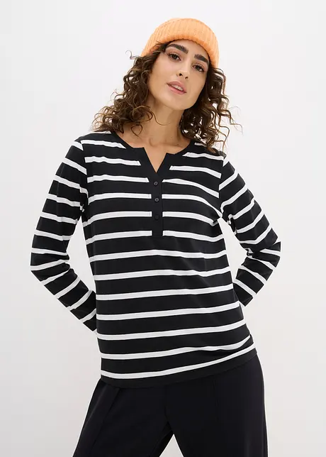 T-shirt col Henley, 100% coton, bonprix