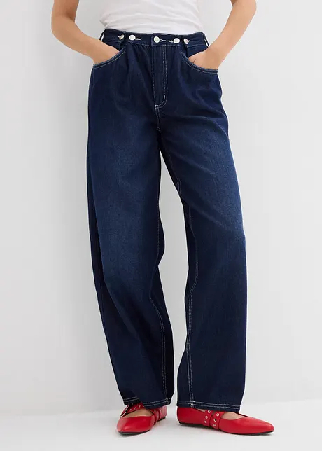 Jean balloon taille mi-haute, avec boutons, toile ultra-douce, bonprix