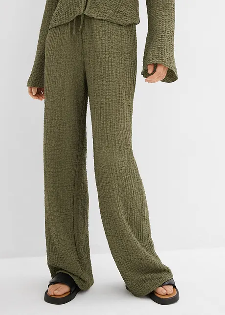 Pantalon large taille élastiquée en crêpe, bonprix