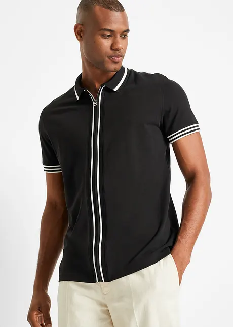 Polo zippé en maille piquée 100% coton, bonprix