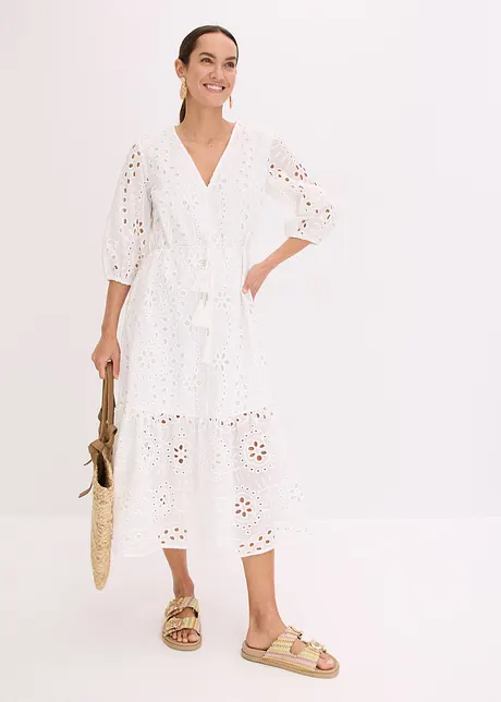 Robe midi à broderies anglaises, bonprix