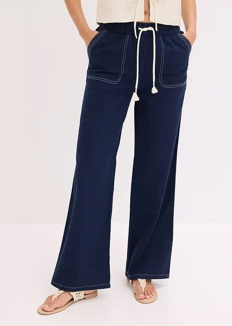 Pantalon en twill léger avec cordon et coutures contrastantes, bonprix