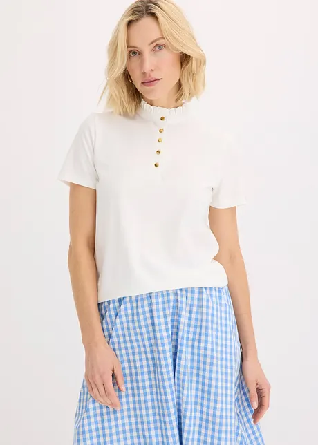 Top en coton à col volanté, bonprix