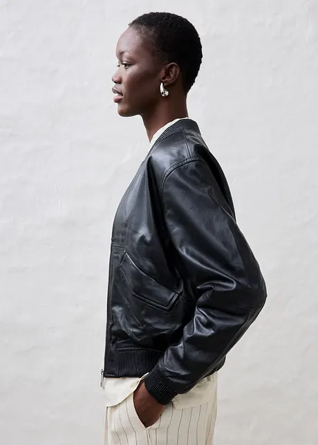 Blouson en cuir nappa d'agneau, bonprix