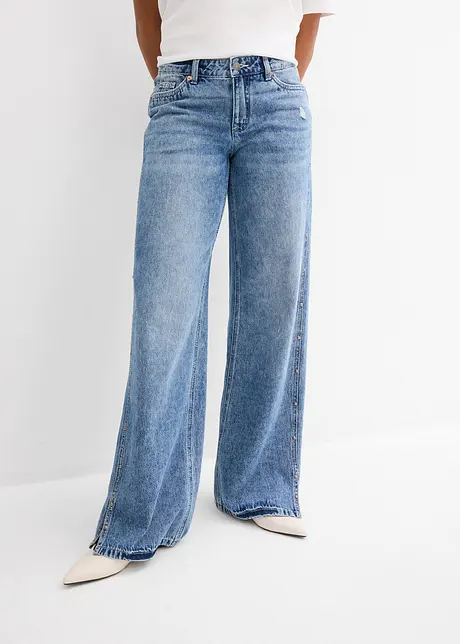 Jean droit et ample, taille mi-haute, peu extensible, bonprix