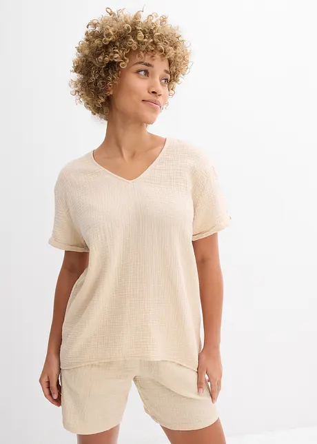 Tunique à manches courtes en gaze de coton, bonprix