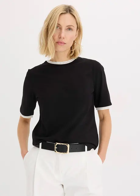 T-shirt à liserés en dentelle, bonprix