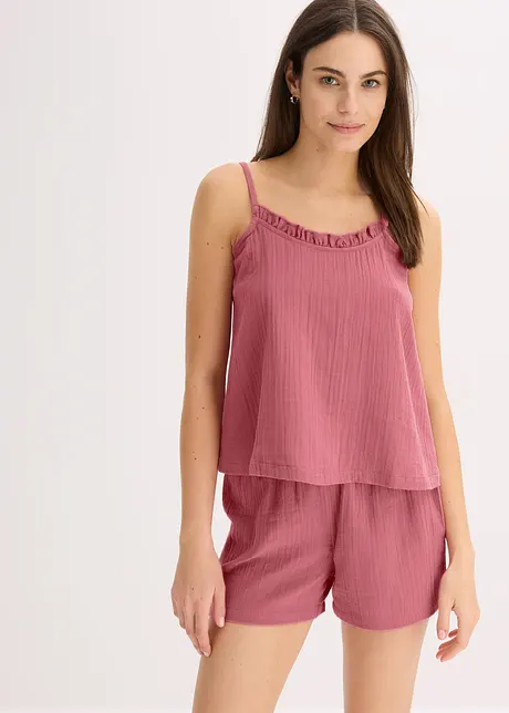 Pyjashort en gaze de coton avec top à fines bretelles, bonprix