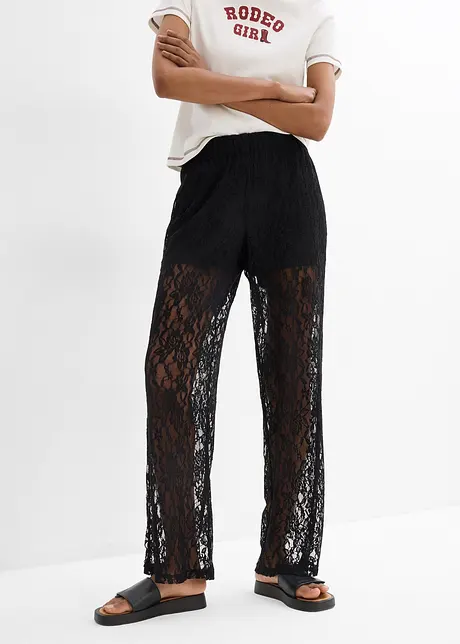 Pantalon en dentelle à taille élastiquée, bonprix