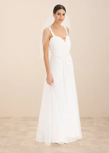 Robe de mariée en tulle délicat et dentelle, bonprix