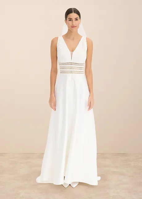 Robe de mariée en satin brillant et dentelle, bonprix
