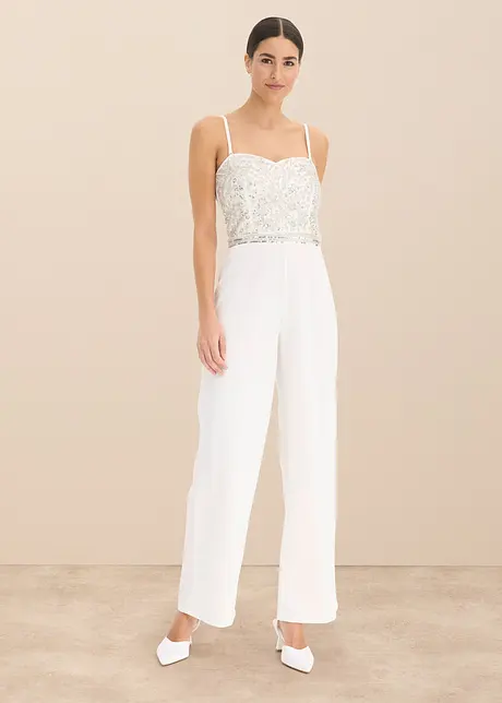 Combinaison de mariée en crêpe texturé avec perles brodées, bonprix