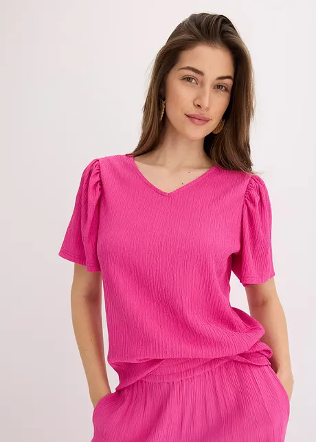 T-shirt en crêpe texturé à manches papillon, bonprix