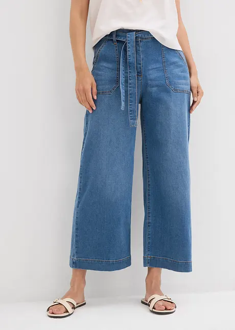 Jean large raccourci, taille haute élastiquée, bonprix
