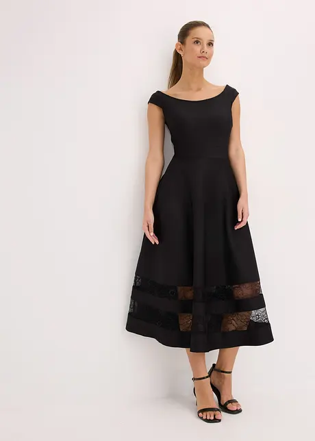 Robe col Bardot avec dentelle et ceinture, bonprix