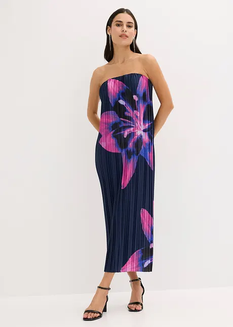 Robe bustier plissée en satin brillant, bonprix