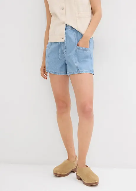 Short en jean avec taille haute élastiquée, bonprix