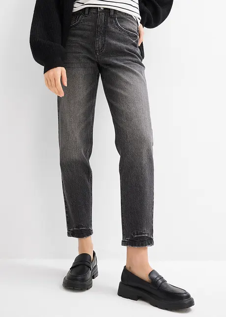 Jean mom taille haute, peu extensible, cropped, bonprix