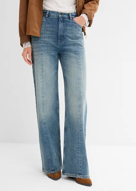 Jean droit et loose, taille haute, peu extensible, bonprix