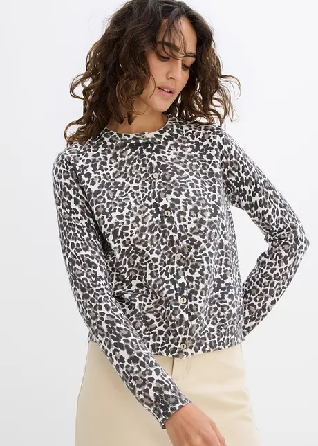 Gilet en fine maille à motif léopard, bonprix