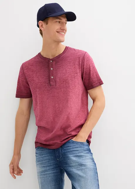 T-shirt col tunisien en 100% coton, aspect délavé, bonprix