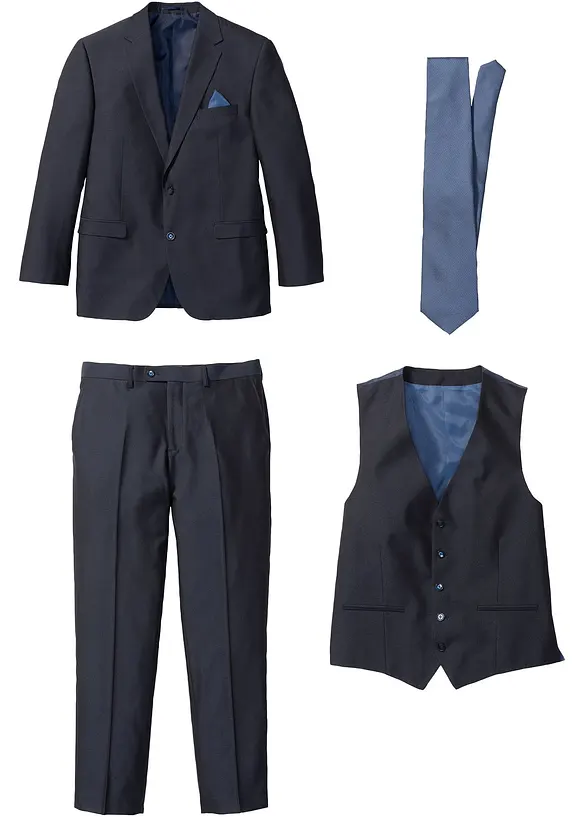 Costume 4 pièces regular avec gilet et cravate, bonprix