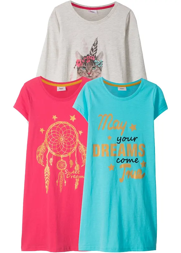 Lot de 3 chemises de nuit en coton doux, bonprix