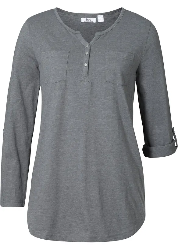 T-shirt col tunisien boutonné à manches longues, bonprix