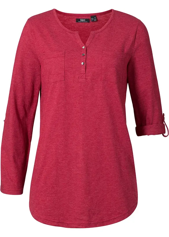 T-shirt col tunisien boutonné à manches longues, bonprix