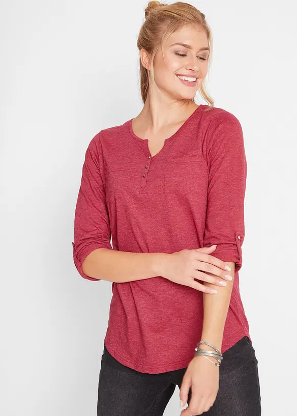 T-shirt col tunisien boutonné à manches longues, bonprix