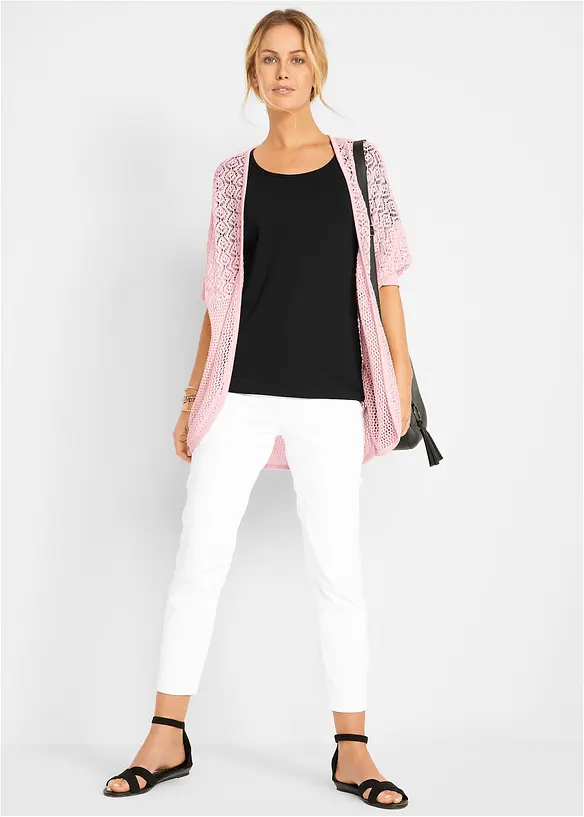 Gilet long en maille ajourée, bonprix
