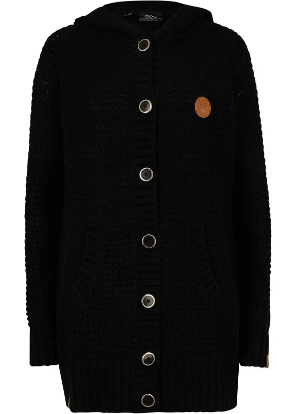 Gilet long en maille à capuche, bonprix