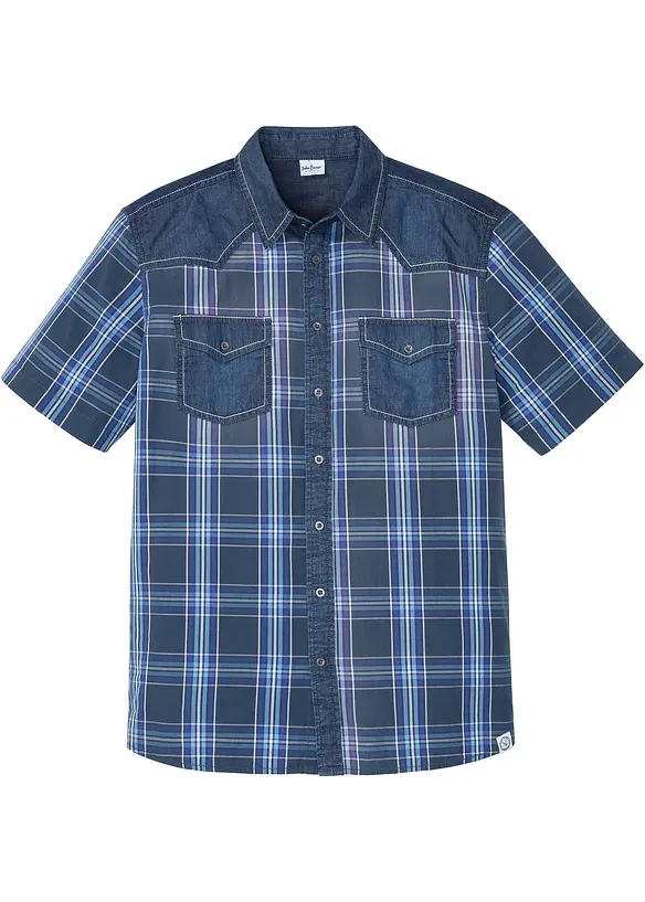 Chemise manches courtes avec empiècement en jean, bonprix