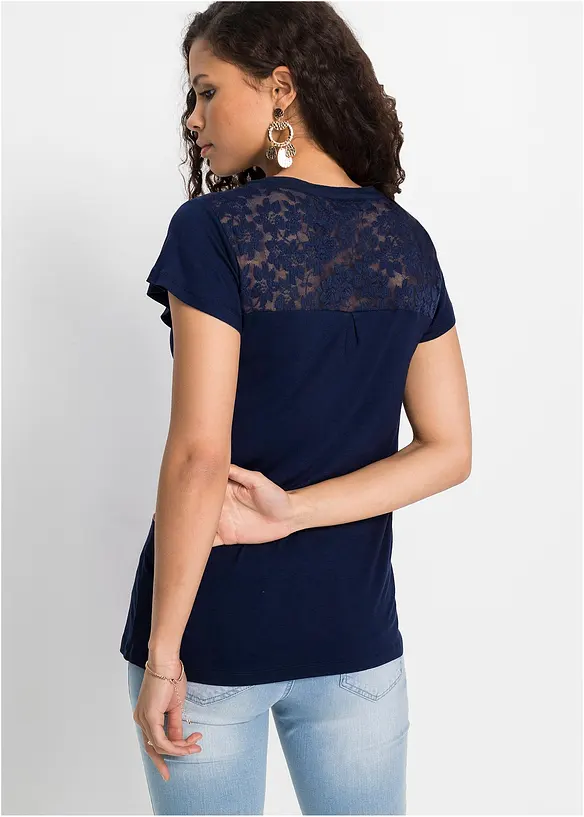 T-shirt col tunisien en viscose et dentelle, bonprix