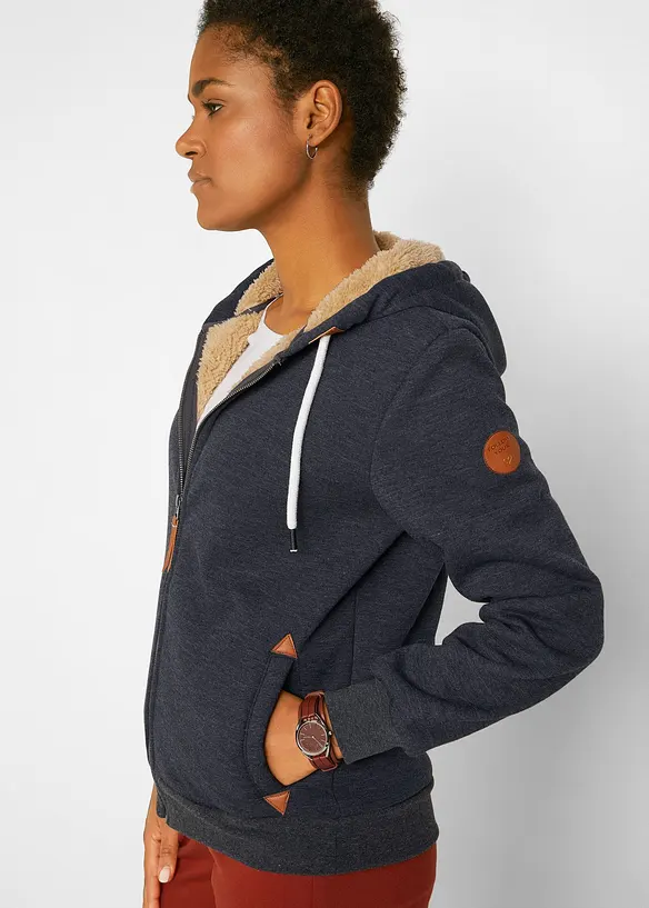 Gilet zippé à capuche avec doublure peluche, bonprix